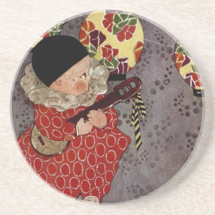 Porta-copos De Arenito Criança Antiga Arlequim, Músico Tocando Banjo