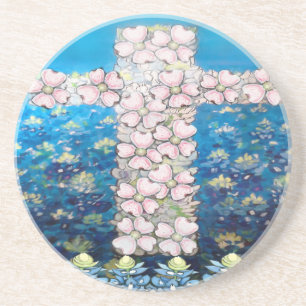Porta-copos De Arenito Cruz Floral