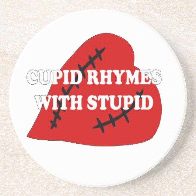 Porta-copos De Arenito Cupido Rhymes Com Estúpidos (Frente)