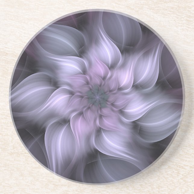 Porta copos de arenito de Flor Roxo Fractal (Frente)