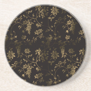 Porta-copos De Arenito Decoração floral dourada