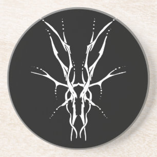 Porta-copos De Arenito Deer Skull Tribal Tattoo - branco em preto