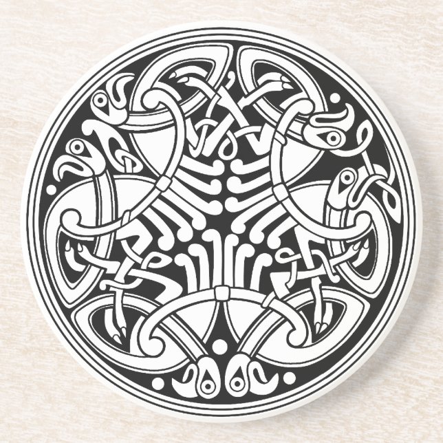 Porta-copos De Arenito Design Celtic Knotwork Circle com Aves (Frente)