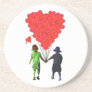 Porta-copos De Arenito Design de balão de coração romântico infantil