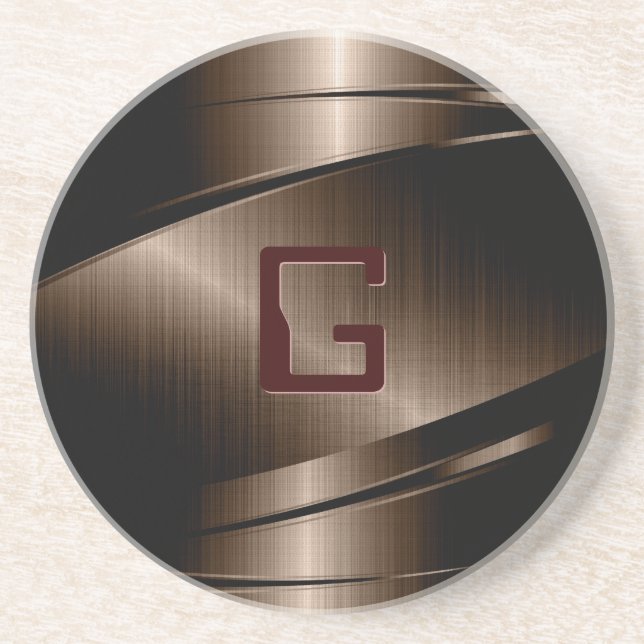 Porta-copos De Arenito Design metálico castanho com aspecto de aço inoxid (Frente)