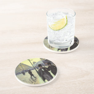 Porta-copos De Arenito Dia de Chuva da Rua Paris por Gustave Caillebotte