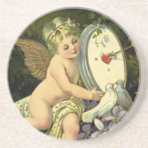 Porta-copos De Arenito Dia dos Namorados Vitoriano Vintage, Anjo Pássaros
