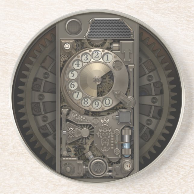 Porta-copos De Arenito Dispositivo de Steampunk - telefone de seletor (Frente)