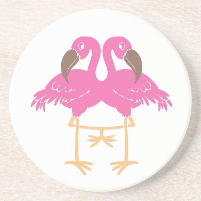 Porta-copos De Arenito Dois flamingos dançantes (Frente)