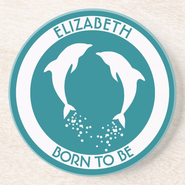 Porta-copos De Arenito Dois golfinhos de salto brancos com as bolhas (Frente)