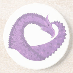 Porta-copos De Arenito Dragão do coração roxo lavanda em branco