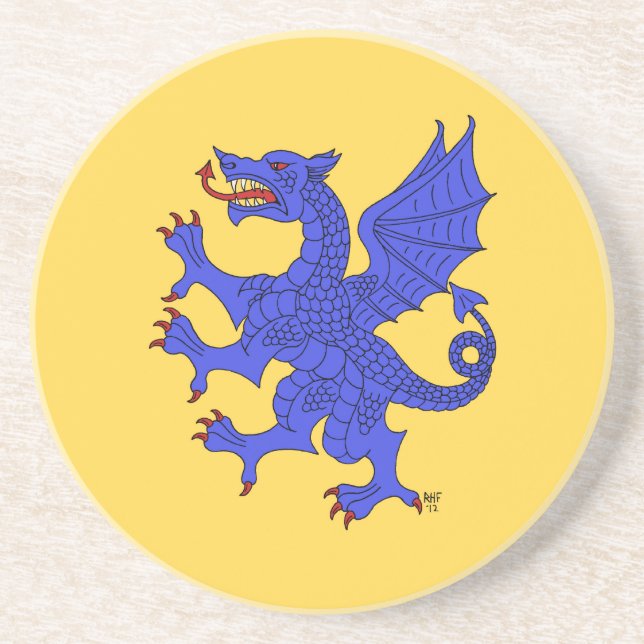 Porta-copos De Arenito Dragão Rampant (Azul) (Frente)