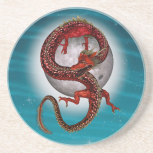 Porta-copos De Arenito Dragão Vermelho Oriental - Criatura de Fantasia Mí