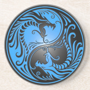 Porta-copos De Arenito Dragões, azul e preto de Yin Yang