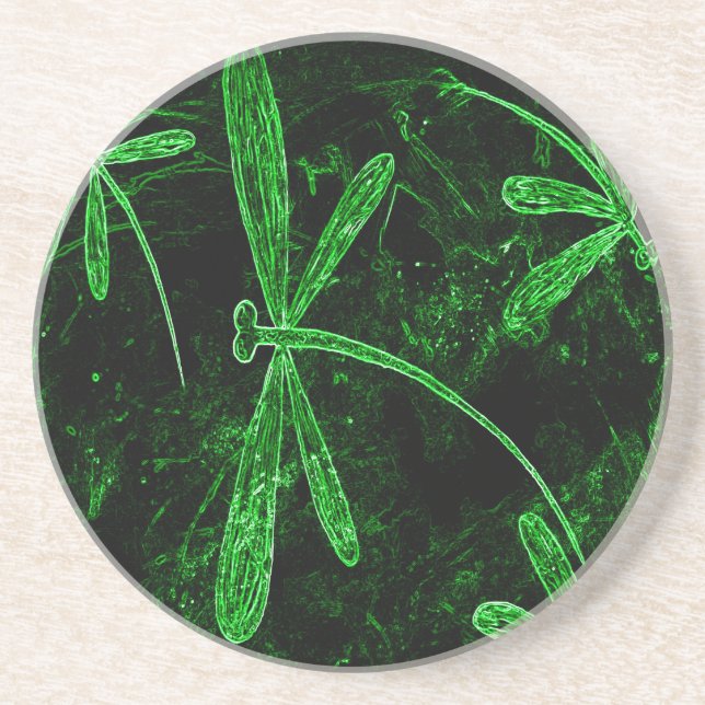 Porta-copos De Arenito Dragonflies Neon Green (Frente)