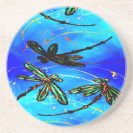 Porta-copos De Arenito Dragonfly Flor Elétrico Azul