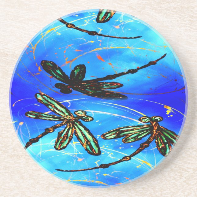 Porta-copos De Arenito Dragonfly Flor Elétrico Azul (Frente)