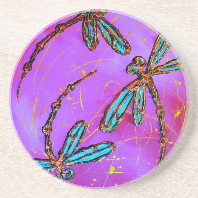 Porta-copos De Arenito Dragonfly Flor Elétrico Rosa (Frente)