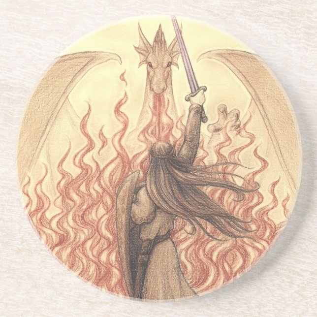 Porta-copos De Arenito Duende contra o dragão (Frente)