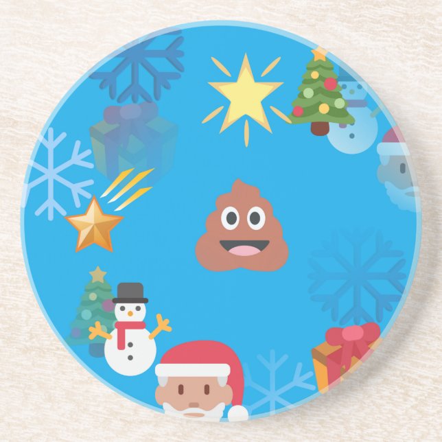 Porta-copos De Arenito emoji poop christmas (Frente)
