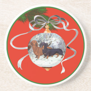 Porta-copos De Arenito Enfeite de Natal de Dachshunds