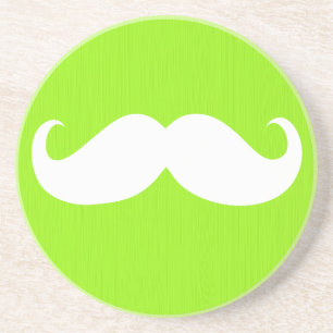 Porta-copos De Arenito Engraçado bigode branco no fundo amarelo verde