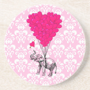 Porta-copos De Arenito Engraçado elefante fofo e damasco rosa
