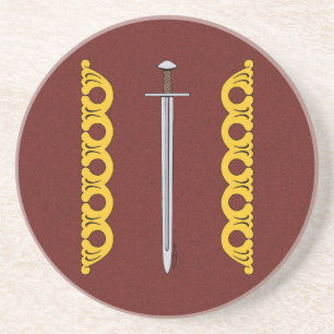 Porta-copos De Arenito Espada Norman e Bandas Decorativas