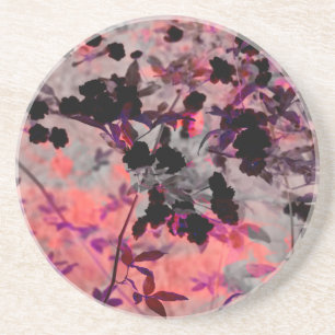 Porta-copos De Arenito Espelho das flores pretas vermelhas Arte design