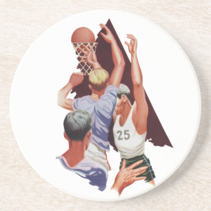 Porta-copos De Arenito Esportes Antigos, Jogadores de Basquete em um Jogo