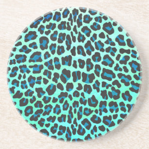 Porta-copos De Arenito Estampa preta e azul-turquesa de leopardo