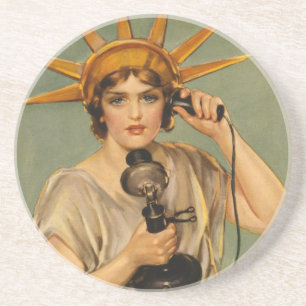 Porta-copos De Arenito Estátua da Liberdade Vintage, Anúncio Patriótico d