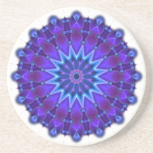 Porta-copos De Arenito Estrela da mandala no azul
