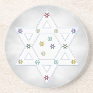 Porta-copos De Arenito Estrela de Hanukkah e Flocos de Neve Cinza