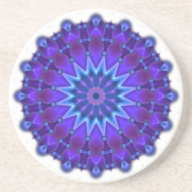 Porta-copos De Arenito Estrela Mandala em azul (Frente)