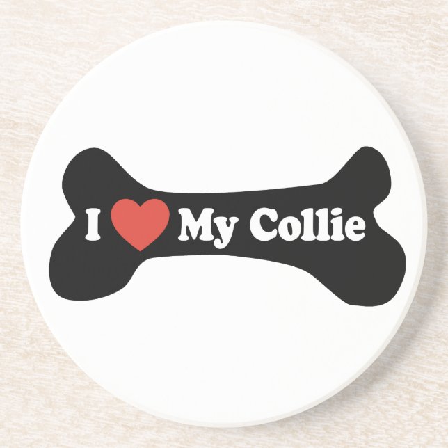 Porta-copos De Arenito Eu amo meu Collie - osso de cão (Frente)