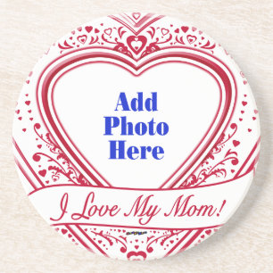 Porta-copos De Arenito Eu Amo Minha Mãe! Foto Corações Vermelhos
