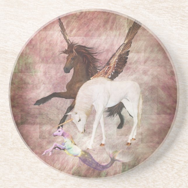 Porta-copos De Arenito Fantasy Horses (Frente)