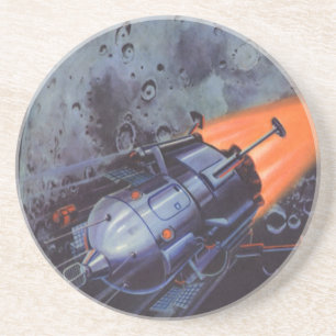 Porta-copos De Arenito Ficção científica retrô, foguete lunar decolando