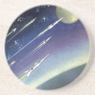 Porta-copos De Arenito Ficção científica Rockets do vintage no espaço