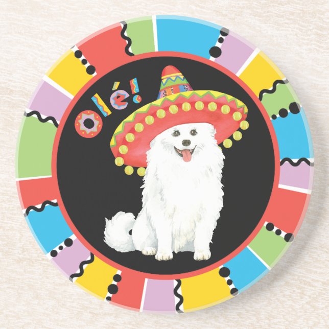 Porta-copos De Arenito Fiesta American Eskimo Dog (Frente)