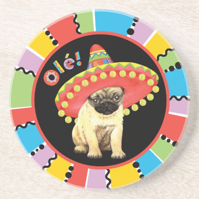 Porta-copos De Arenito Fiesta Pug (Frente)
