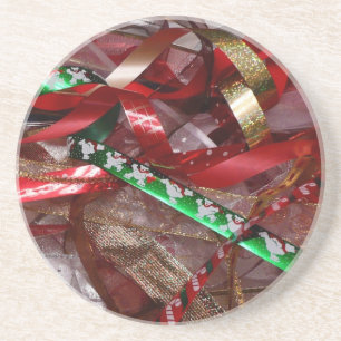 Porta-copos De Arenito Fitas de Natal Vermelho Verde e Dourado Feriado