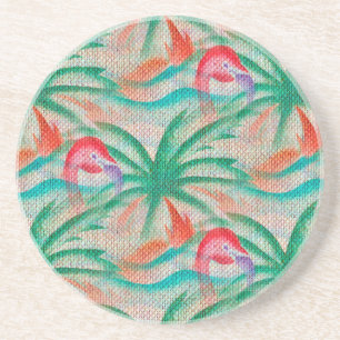 Porta-copos De Arenito Flamingo Palm Tree Burlap