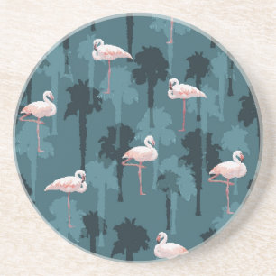 Porta-copos De Arenito Flamingos Pastel na cerceta