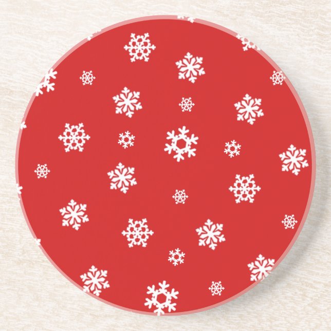 Porta-copos De Arenito Flocos de neve (brancos) [Padrão de Natal] (Frente)