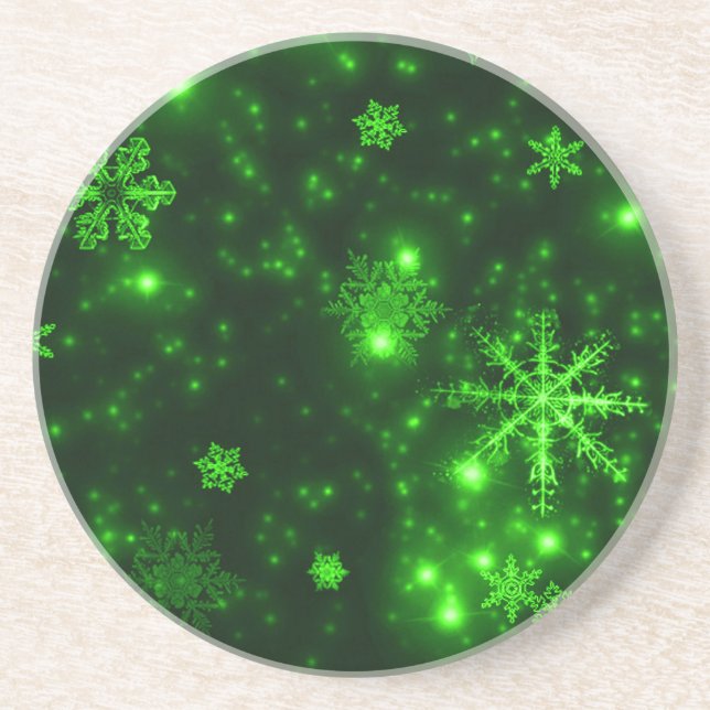 Porta-copos De Arenito Flocos de neve com fundo verde (Frente)