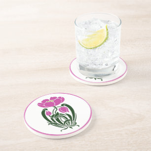 Porta-copos De Arenito Flor Art Nouveau Rosa