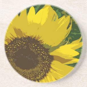 Porta-copos De Arenito Flor Artístico Amarelo-Sol Floral