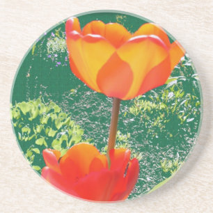 Porta-copos De Arenito Flor Laranja